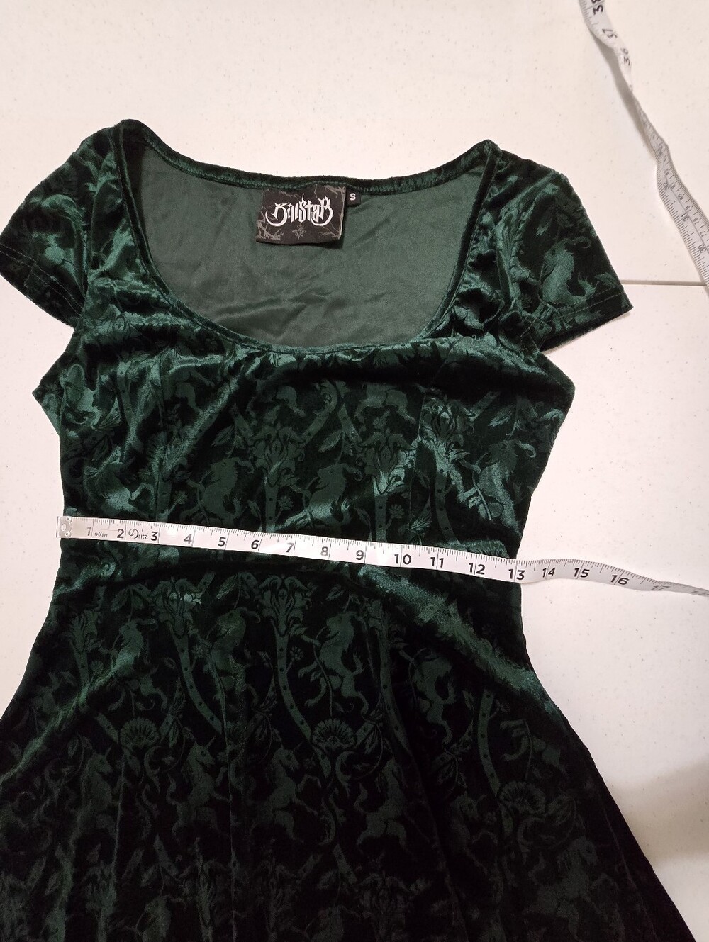 KILLSTAR Skater Dress Devilry Emerald Women's Small Whimsygoth Grunge Velour - Picture 7 of 12